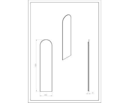 Technický výkres zrcadla o rozměrech 1500 x 350 x 31 milimetrů.