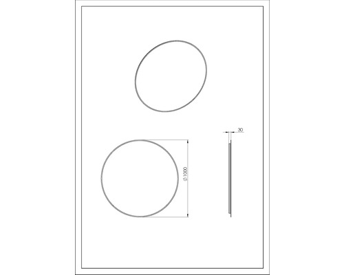 Technický výkres kulatého zrcadla o průměru 1000 milimetrů a tloušťce 30 milimetrů
