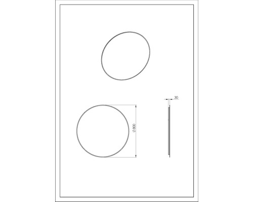 Technický výkres kulatého zrcadla o průměru 800 milimetrů a hloubce 30 milimetrů.