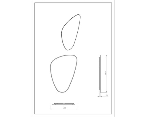 Technický nákres zrcadla o rozměrech 955 x 685 mm