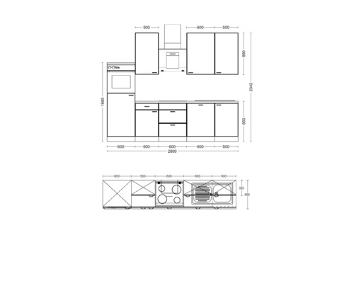 Plán kuchyně s rozměry pro plánování kuchyně