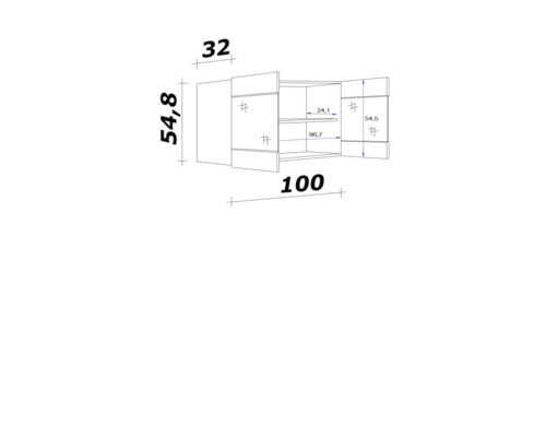 Nákres spodní skříňky s rozměry