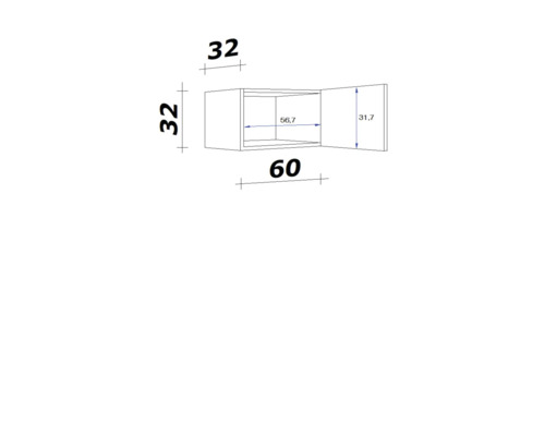 Technický nákres závěsné skříňky s rozměry