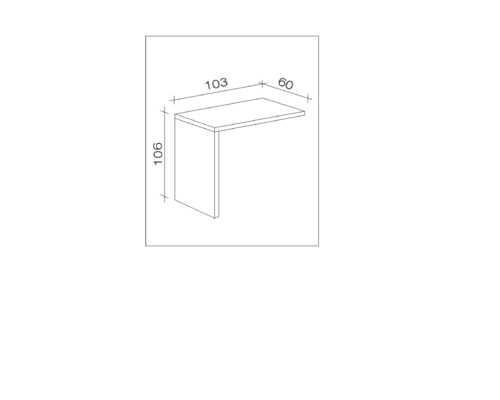 Technický nákres stolu s rozměry 106 x 103 x 60 centimetrů