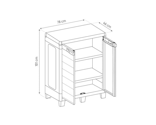 Obrázek plastové skříně o rozměrech 78 x 46 x 101 cm