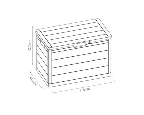 Obrázek zahradního boxu s rozměry.
