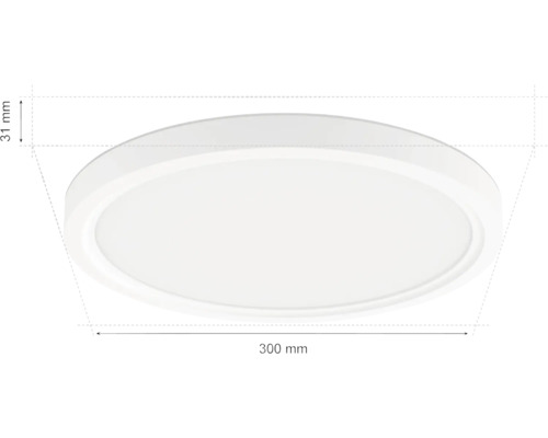 Bílé LED stropní svítidlo o rozměrech 300 mm x 31 mm.