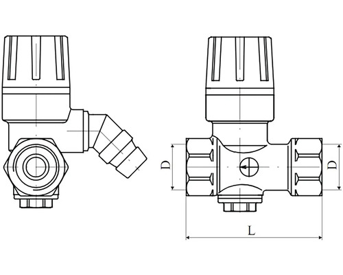 Technický výkres ventilu s rozměry