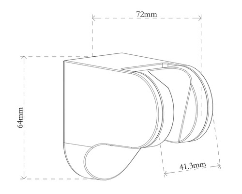 Technický nákres držáku sprchové hlavice s rozměry