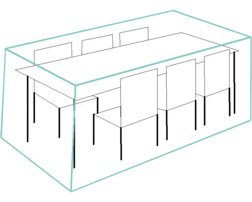 Ilustrace jídelního stolu se židlemi pod krytem