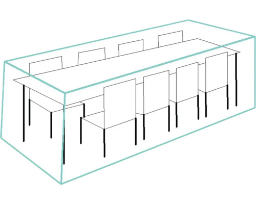 Nákres dlouhého stolu se židlemi v místnosti