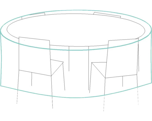 Nákres kulatého stolu se židlemi a ochranným krytem