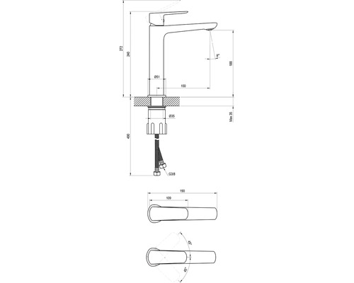 Technický výkres armatury s rozměry