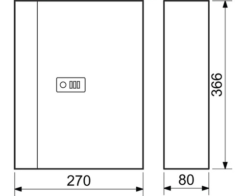 Technický výkres skříňky na klíče o rozměrech 270 x 366 x 80 milimetrů