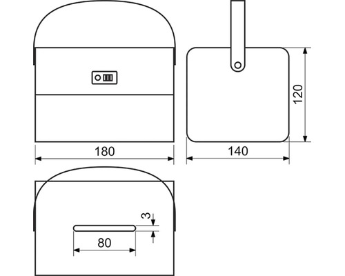 Technický výkres UV lampy na nehty s rozměry