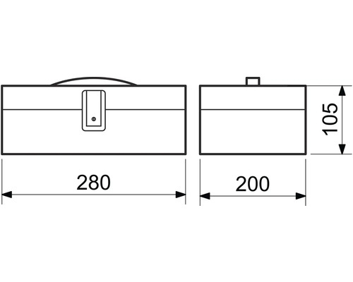 Obrázek boxu na nářadí s rozměry 280 x 200 x 105 mm