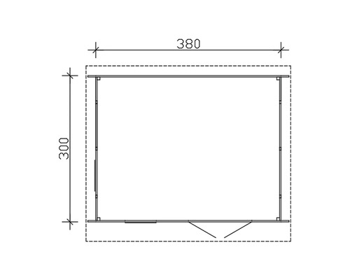 Půdorys zahradního domku o rozměrech 380 x 300