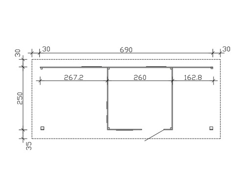 Technický výkres s rozměry 690, 267,2, 260, 162,8, 250 a 35