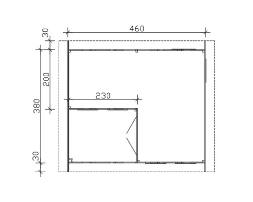 Půdorys rohové sauny s rozměry