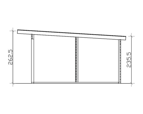Technický výkres zahradního domku s výškovými údaji