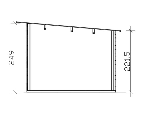 Technický nákres zahradního domku s rozměry