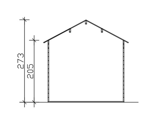 Nákres zahradního domku s výškovými údaji