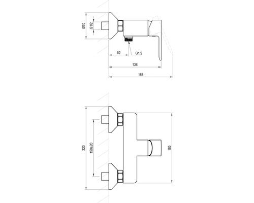 Technický výkres armatury s rozměry.