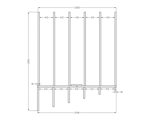 Technický nákres regálu s rozměry
