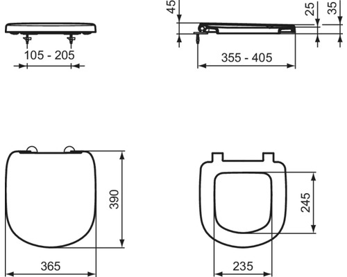 Technický nákres WC sedátka s rozměry