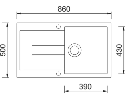 Technický nákres umyvadla s rozměry