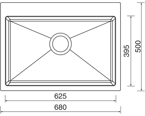 Technický výkres dřezu s rozměry