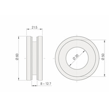 Technický výkres prstence s rozměry 60 mm vnější průměr, 30 mm vnitřní průměr, 21,5 mm šířka a 8 až 12,7 mm hloubka.