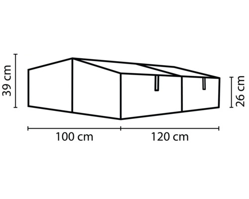"Obrázek rozměrů skleníku: 100 cm, 120 cm délka