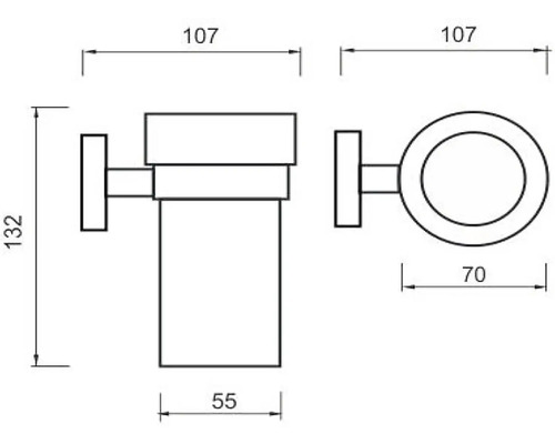 Technický nákres držáku na kelímek na zubní kartáček s rozměry