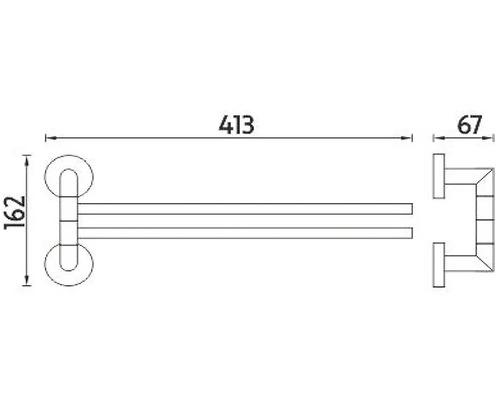 Technický výkres držáku na ručníky s rozměry 413, 162 a 67 milimetrů.