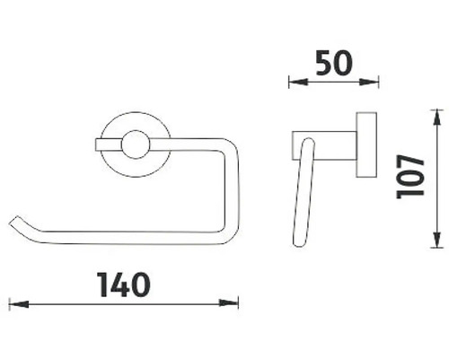 Technický nákres držáku toaletního papíru s rozměry