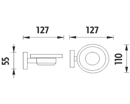 Technický nákres držáku na mýdlenku s rozměry