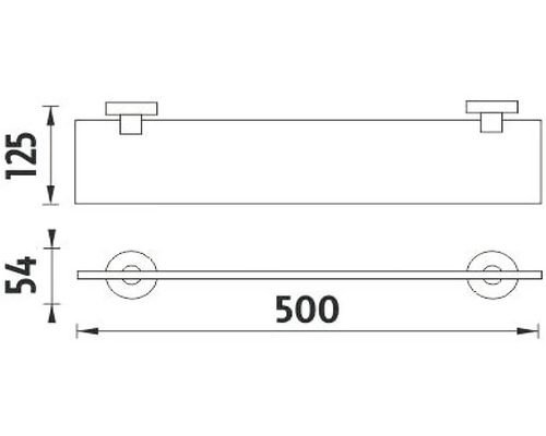 Technický výkres koupelnové police s rozměry