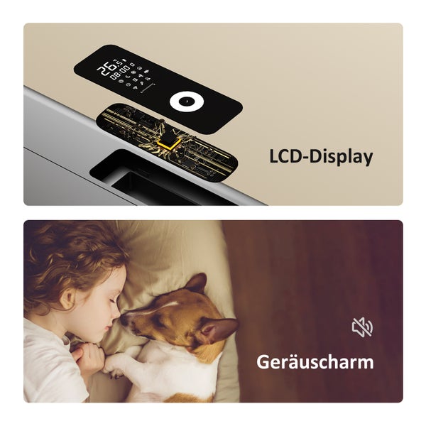 Detailní záběr na LCD displej a funkci redukce hluku