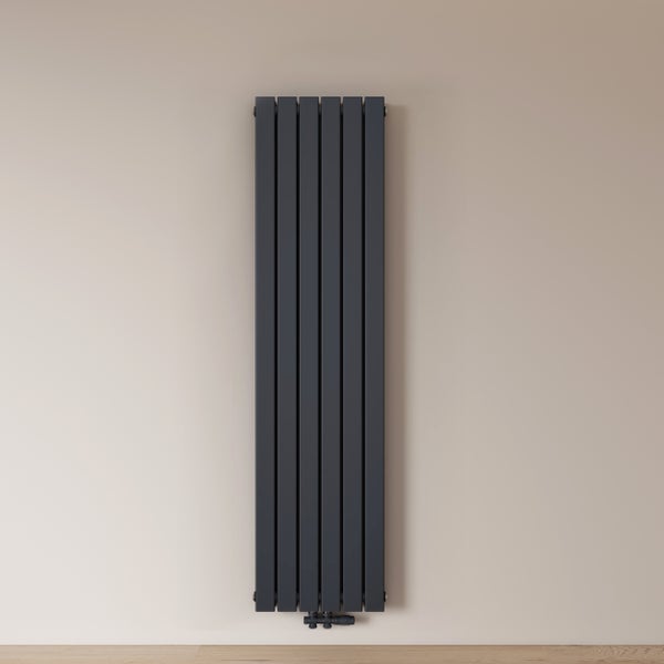 Designový radiátor EMKE 180x46 cm 1646 W, koupelnový radiátor, vertikální, dvouvrstvý, středové připojení, antracit