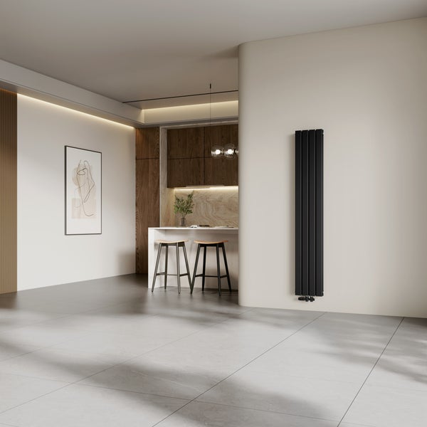 EMKE Designové topné těleso 180 x 30 cm 1082 W, vertikální dvouvrstvé, středové připojení, černý