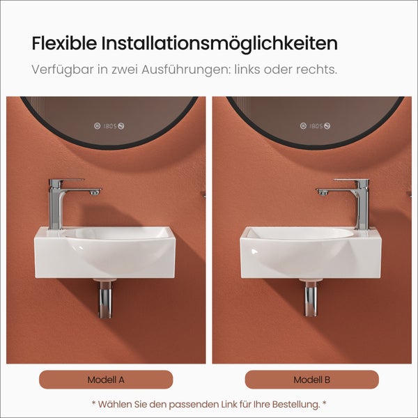 Dvě umyvadlové modely s baterií a zrcadlem pro flexibilní instalaci.