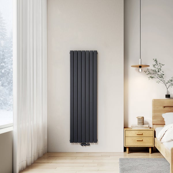 Designový radiátor EMKE 180x54 cm 1895 W Nástěnný radiátor, vertikální, dvouvrstvý, středové připojení, antracit
