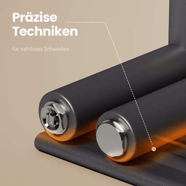 Detailní záběr válců pro bezproblémové svařování.