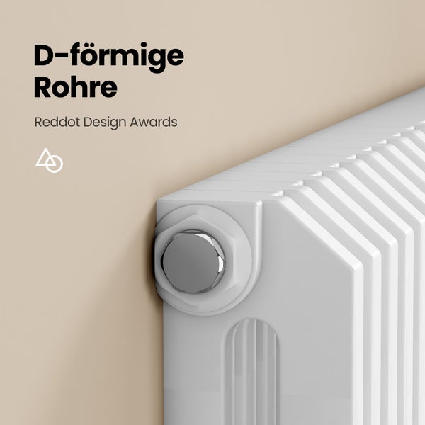 Radiátor s trubkami ve tvaru písmene D s logem Reddot Design Awards