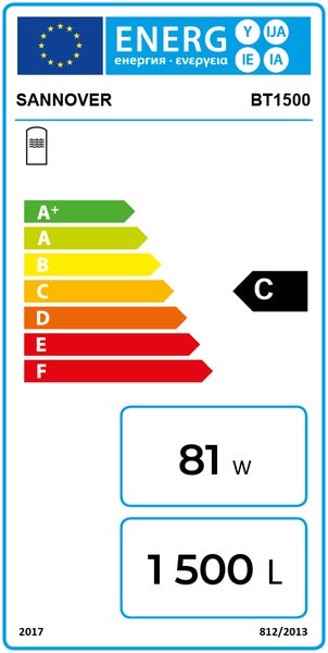 Energetický štítek SANNOVER BT500, třída energetické účinnosti C, spotřeba energie 81 W, objem 500 litrů
