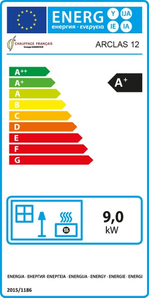 Energetický štítek pro ARCLAS 12 s třídou energetické účinnosti A+ a výkonem 9,0 kW