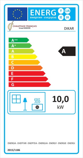 Energetický štítek DIKAR s třídou energetické účinnosti A a 10,0 kilowattů