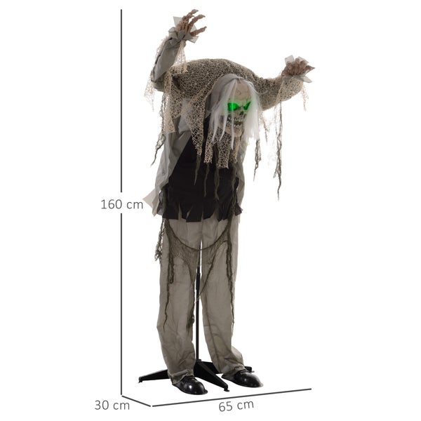 Animovaná halloweenská dekorace Zombie se svítícíma očima, 160 cm vysoká