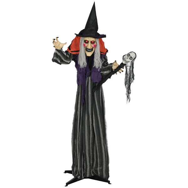 Halloweenská dekorace stojící čarodějnice s lebkou